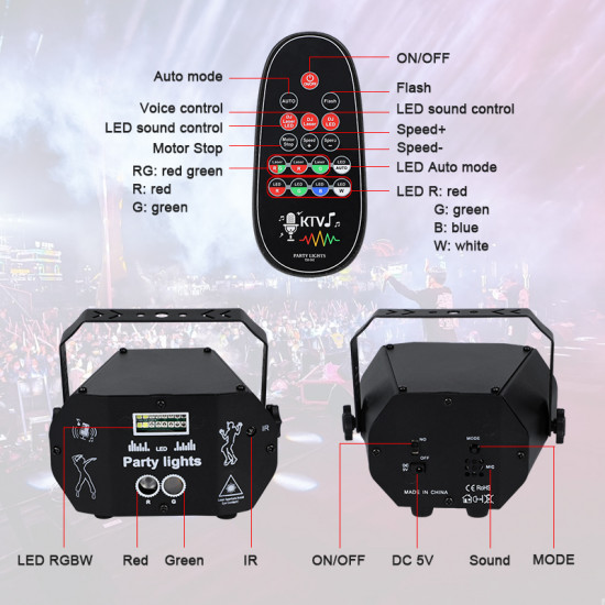 USB Mini Music Voice Control Laser Projector for Home Wedding Or Bar