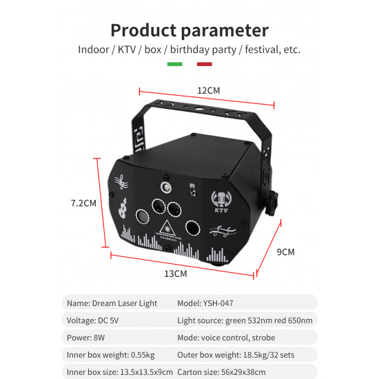  Mini Lighting Rhythm Recognition Light Laser Projector 