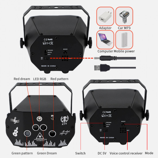  Mini Lighting Rhythm Recognition Light Laser Projector 