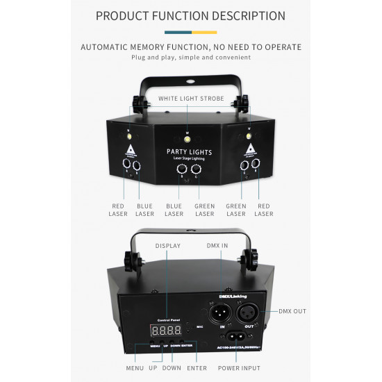 9-Eye Beam Sound Control Party DMX Laser Projector