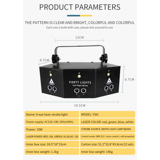 9-Eye Beam Sound Control Party DMX Laser Projector